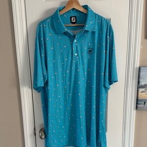 FootJoy Blue Polo with Subtle Cookies Pattern Farms CC Horse Logo Left Chest